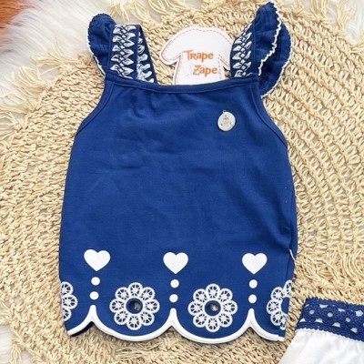 Conj. Regata e Saia Midi com Flores em Lese - Azul Conj. Regata e Saia Midi com Flores em Lese - Azul